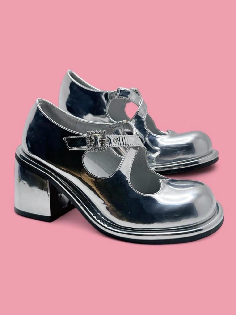 Dolls Kill Sugar Thrillz Metallic Silver Mary Janes Platforms Vegan Leather US 7